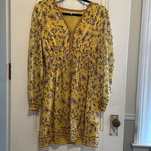 Max Studio Long Sleeve Yellow Floral Women’s Dress Size L EUC